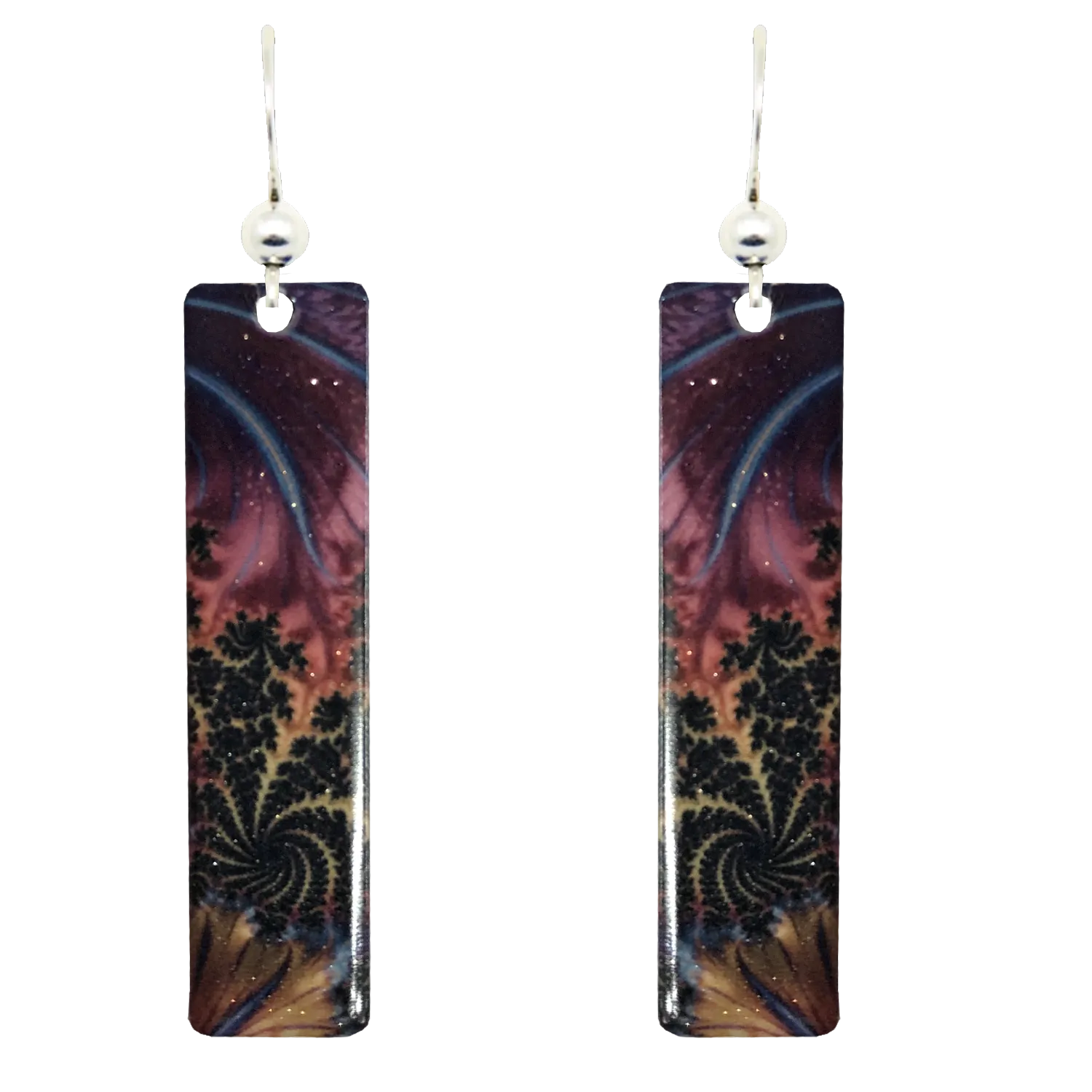 Fusia, Gold & Black Swirl Earrings, Sterling Silver earwires, #2529