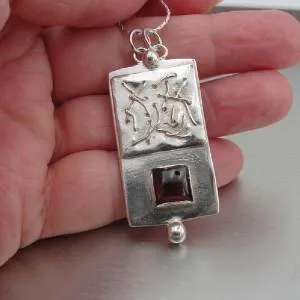 Garnet Pendant 925 Sterling Silver  Israel Handmade Artist Hadar Designers  (H)SALE
