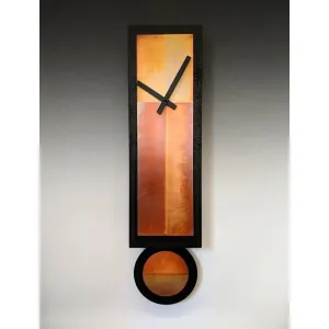 GG Pendulum Wall Clock in Hand-patinated Copper and Black Painted Wood by Leonie Lacouette