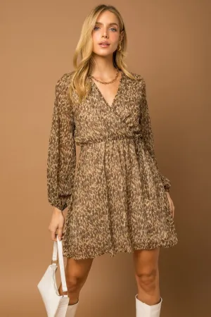 Gilli L/S Surplice W/Self Tie Abstract Dress