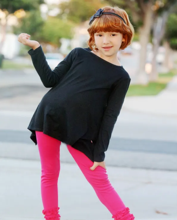 Girls Soft Cotton Jersey Long Sleeve Shark Bite Tunic | Plum