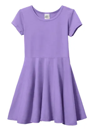 Girls Soft Cotton Jersey Short Sleeve Twirly Dress | Deep Purple