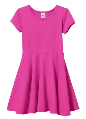 Girls Soft Cotton Jersey Short Sleeve Twirly Dress | Hot Pink