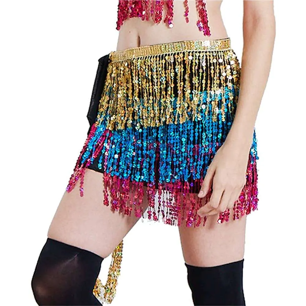 Gold Blue & Pink Sequin Wrap Around Skirt