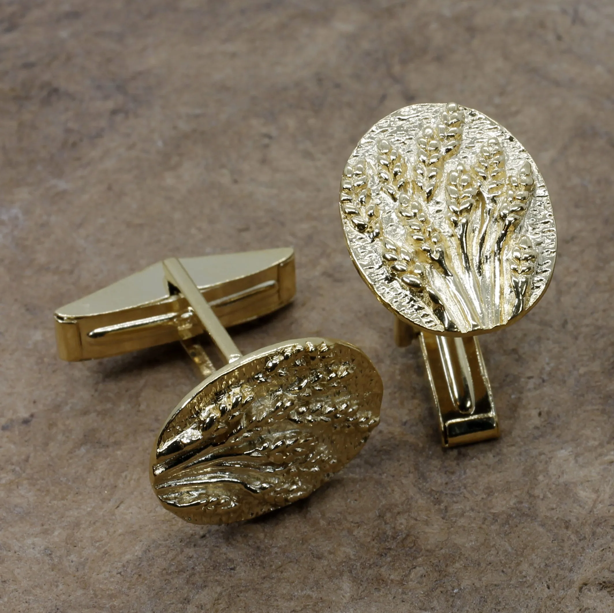 Gold Wheat Cuff Links for him with 14kt Gold Vermeil Fields of Wheat or Barley