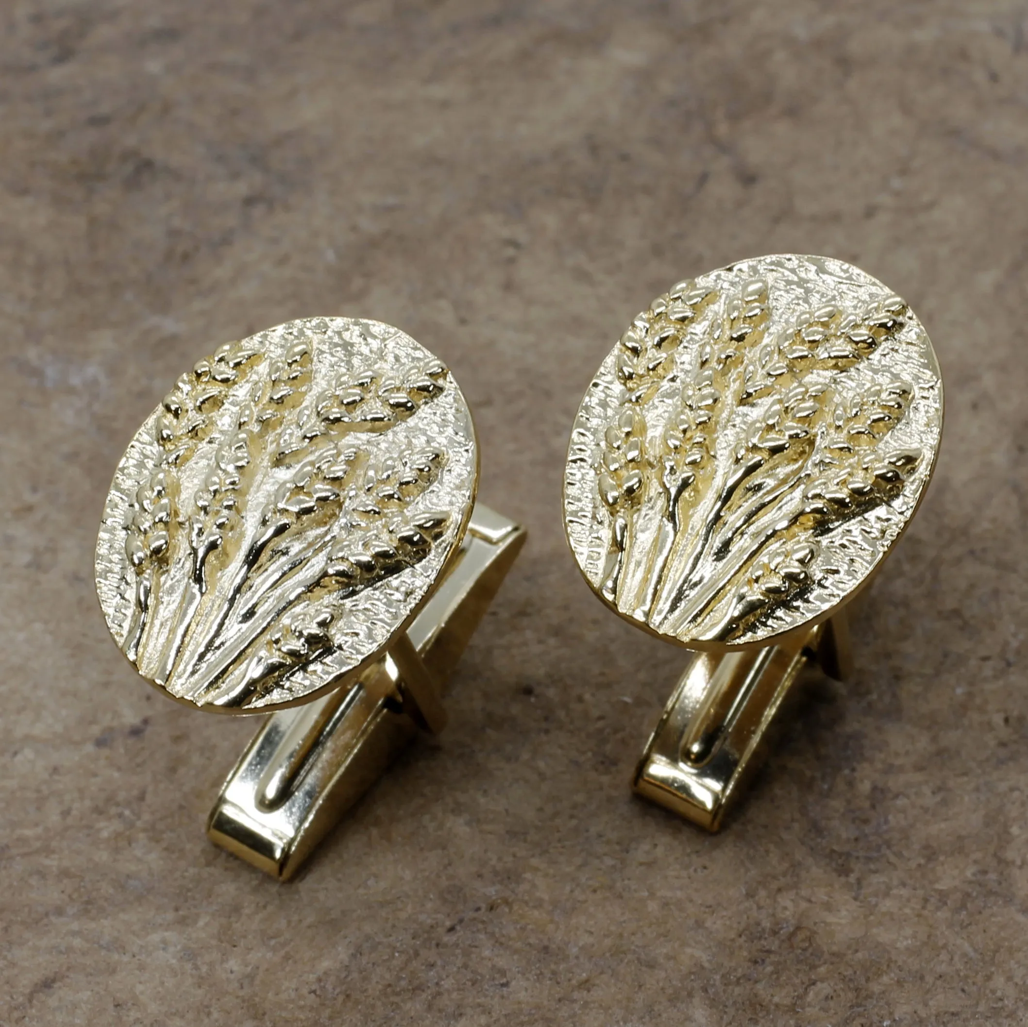 Gold Wheat Cuff Links for him with 14kt Gold Vermeil Fields of Wheat or Barley