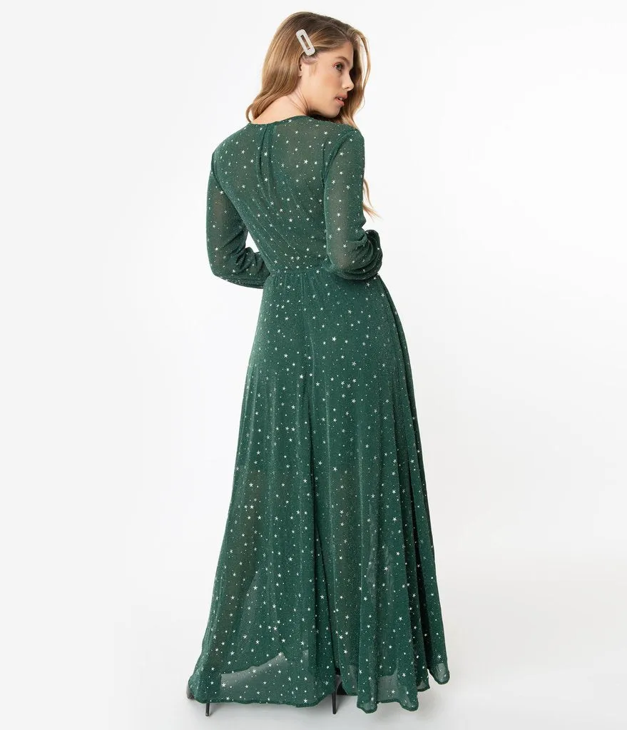 Green & Silver Stars Farrah Maxi Dress