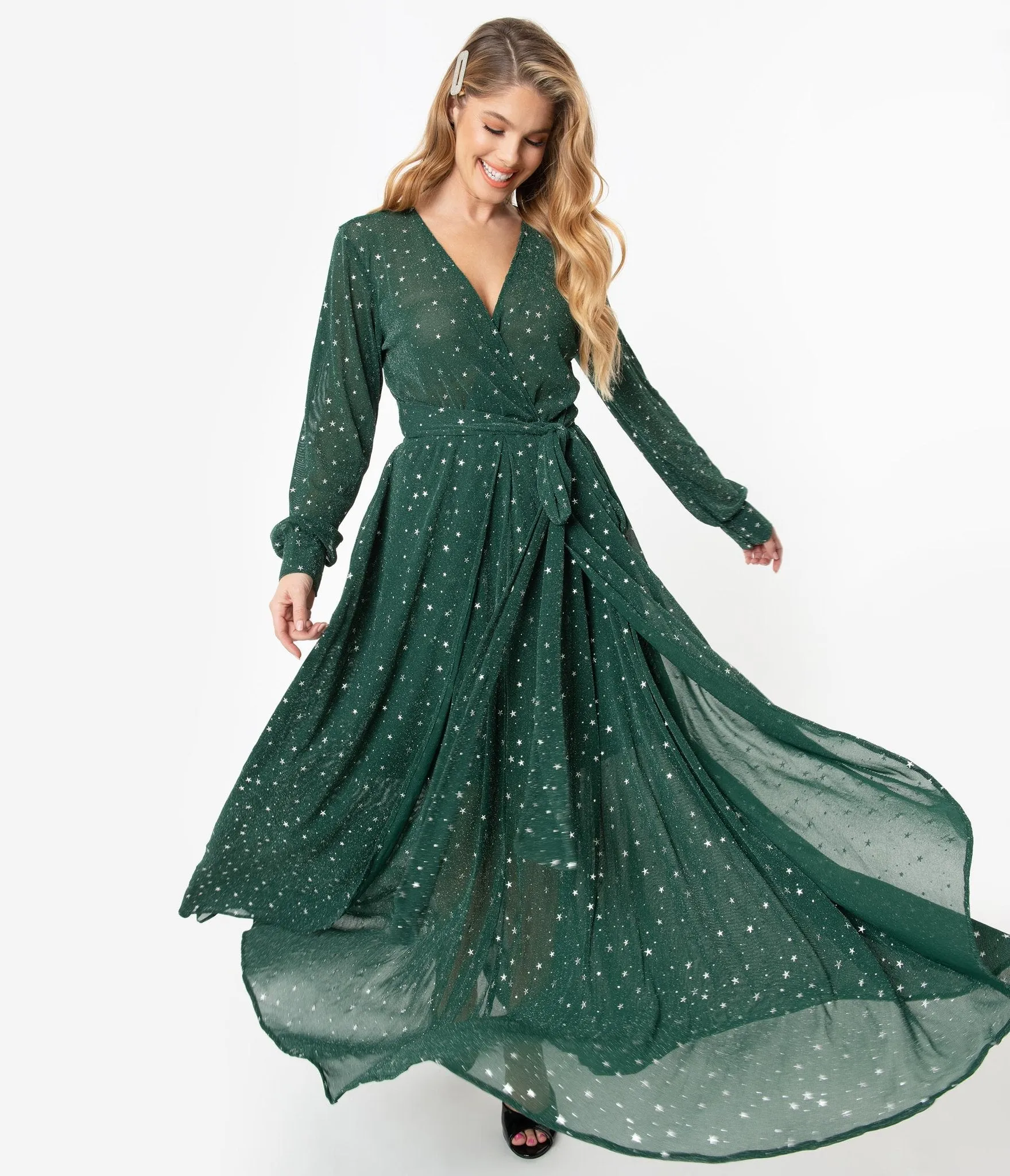Green & Silver Stars Farrah Maxi Dress