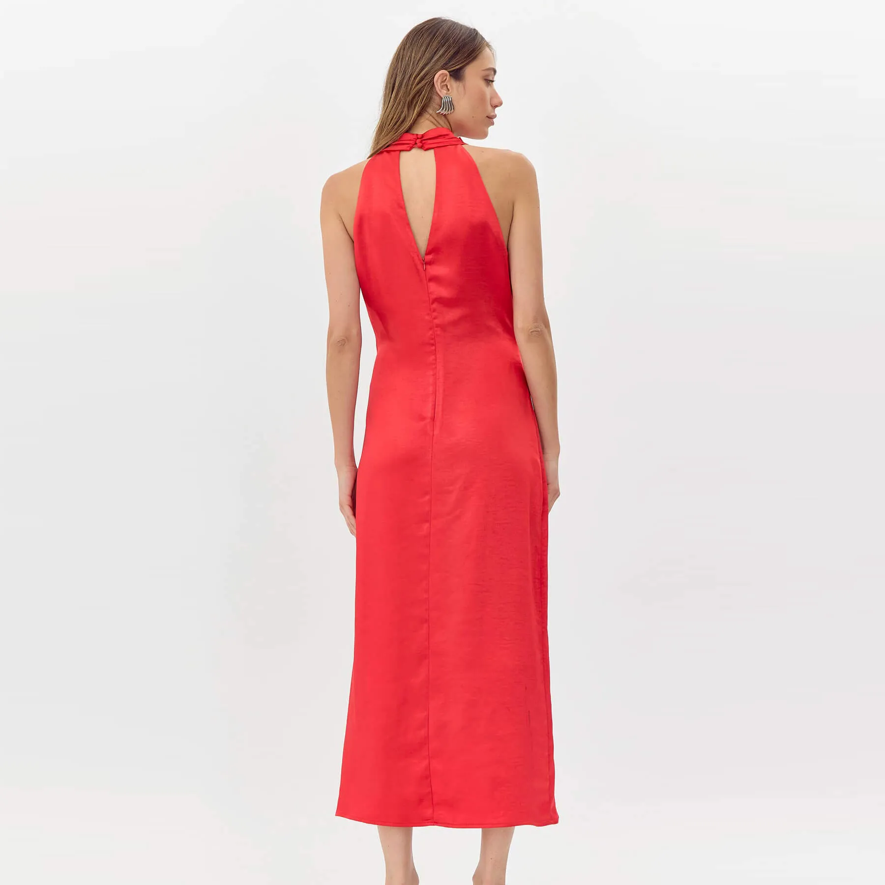 Greylin Brayeln Mock Neck Side Slit Midi Dress - Red