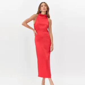 Greylin Brayeln Mock Neck Side Slit Midi Dress - Red