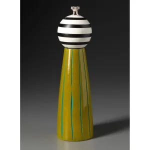 Grooved in Lime, Turquoise, Black and White Wooden Salt Shaker or Pepper Mill Grinder by Robert Wilhelm of Raw Design