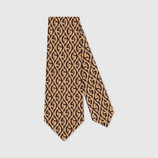 Gucci GG Rhombus Print Silk Tie In Brown