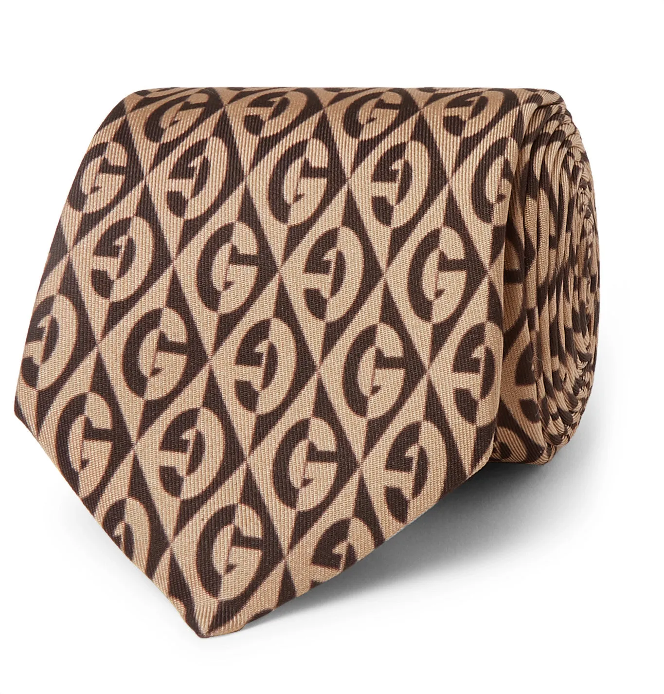 Gucci GG Rhombus Print Silk Tie In Brown