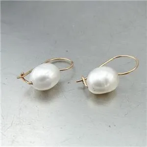 Hadar Designers Israel Handmade 14k Gold F Natural Oval White Pearl Earrings (Ve