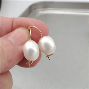 Hadar Designers Israel Handmade 14k Gold F Natural Oval White Pearl Earrings (Ve