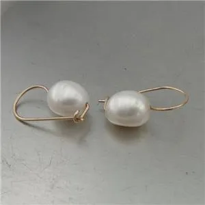Hadar Designers Israel Handmade 14k Gold F Natural Oval White Pearl Earrings (Ve