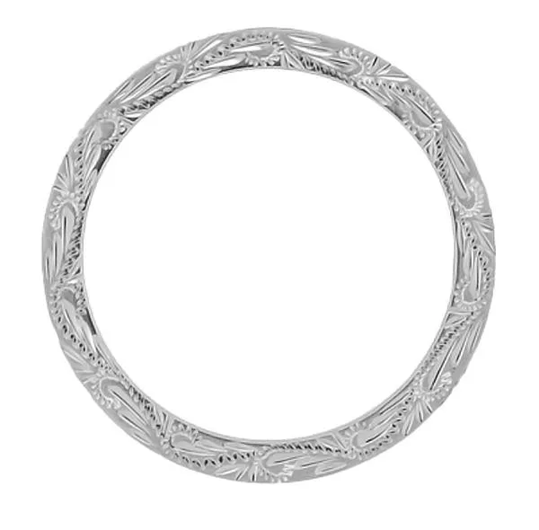 Hand Carved Scrolls & Leaves Vintage Design Wedding Band in White Gold  - Western Engraved - 5mm