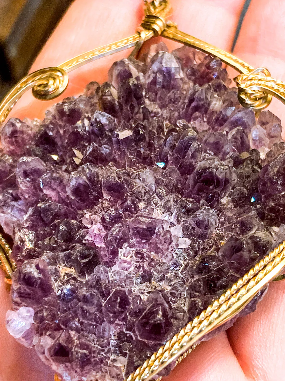 Hand Crafted Gold Filled Wire Wrapped Natural Amethyst Crystal Pendant