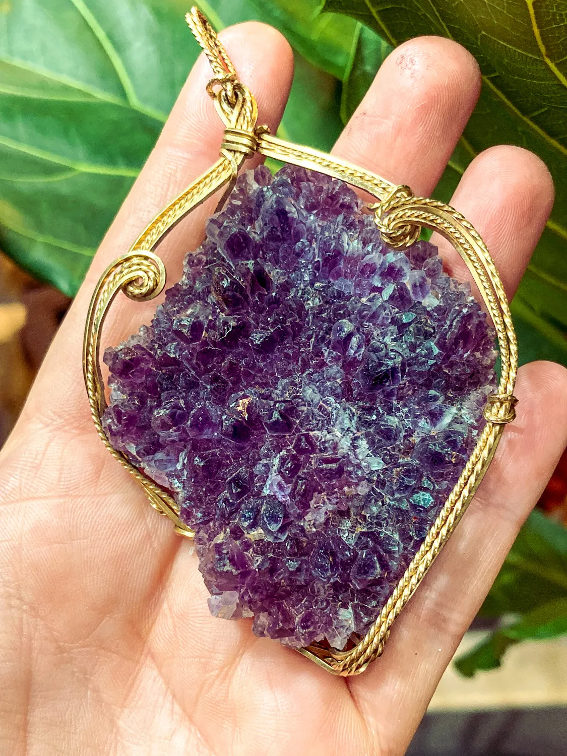 Hand Crafted Gold Filled Wire Wrapped Natural Amethyst Crystal Pendant