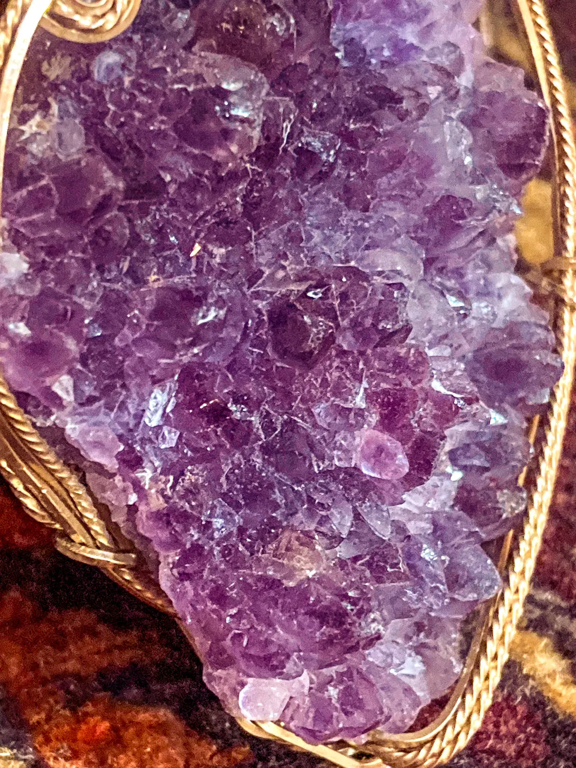 Hand Crafted Gold Filled Wire Wrapped Natural Amethyst Crystal Pendant