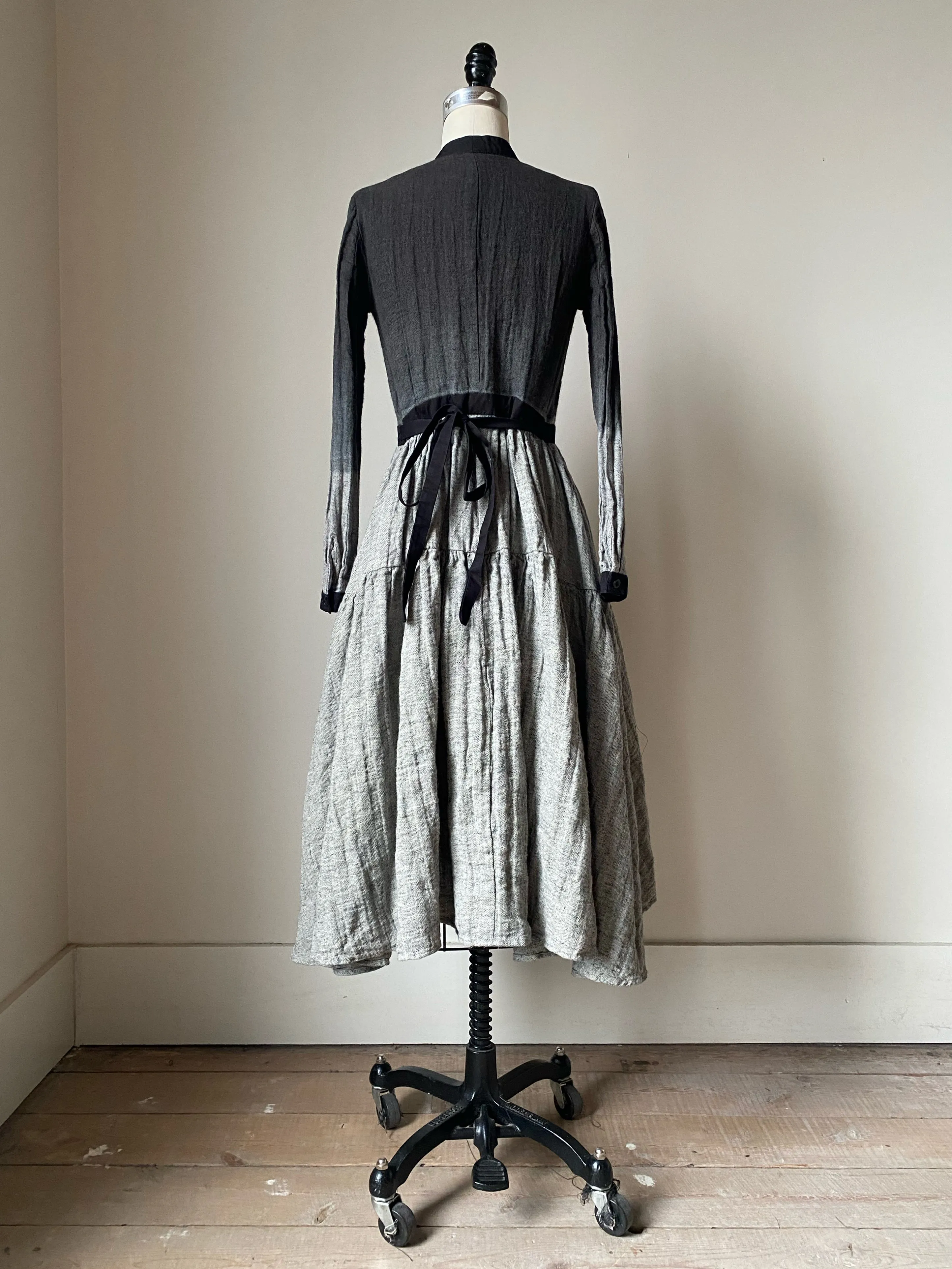 hand dyed herringbone linen tiered dress