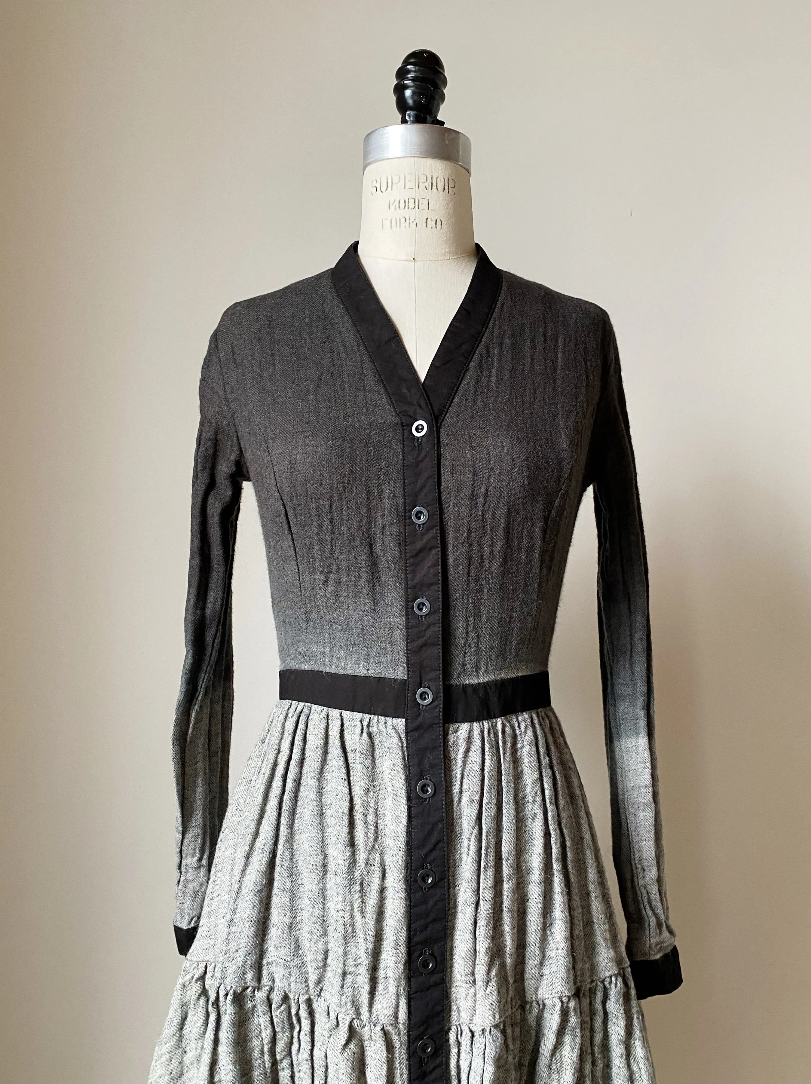 hand dyed herringbone linen tiered dress