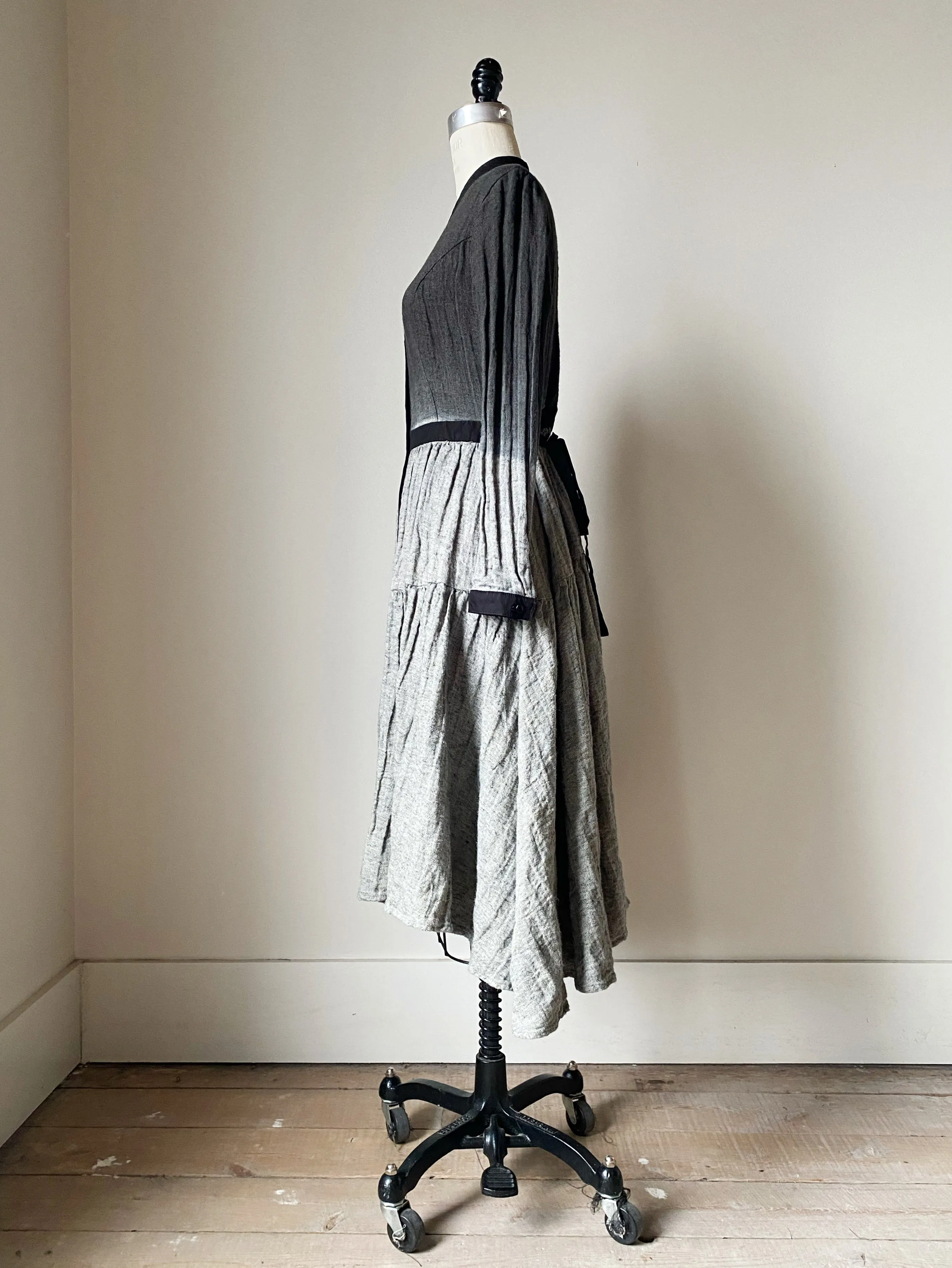 hand dyed herringbone linen tiered dress