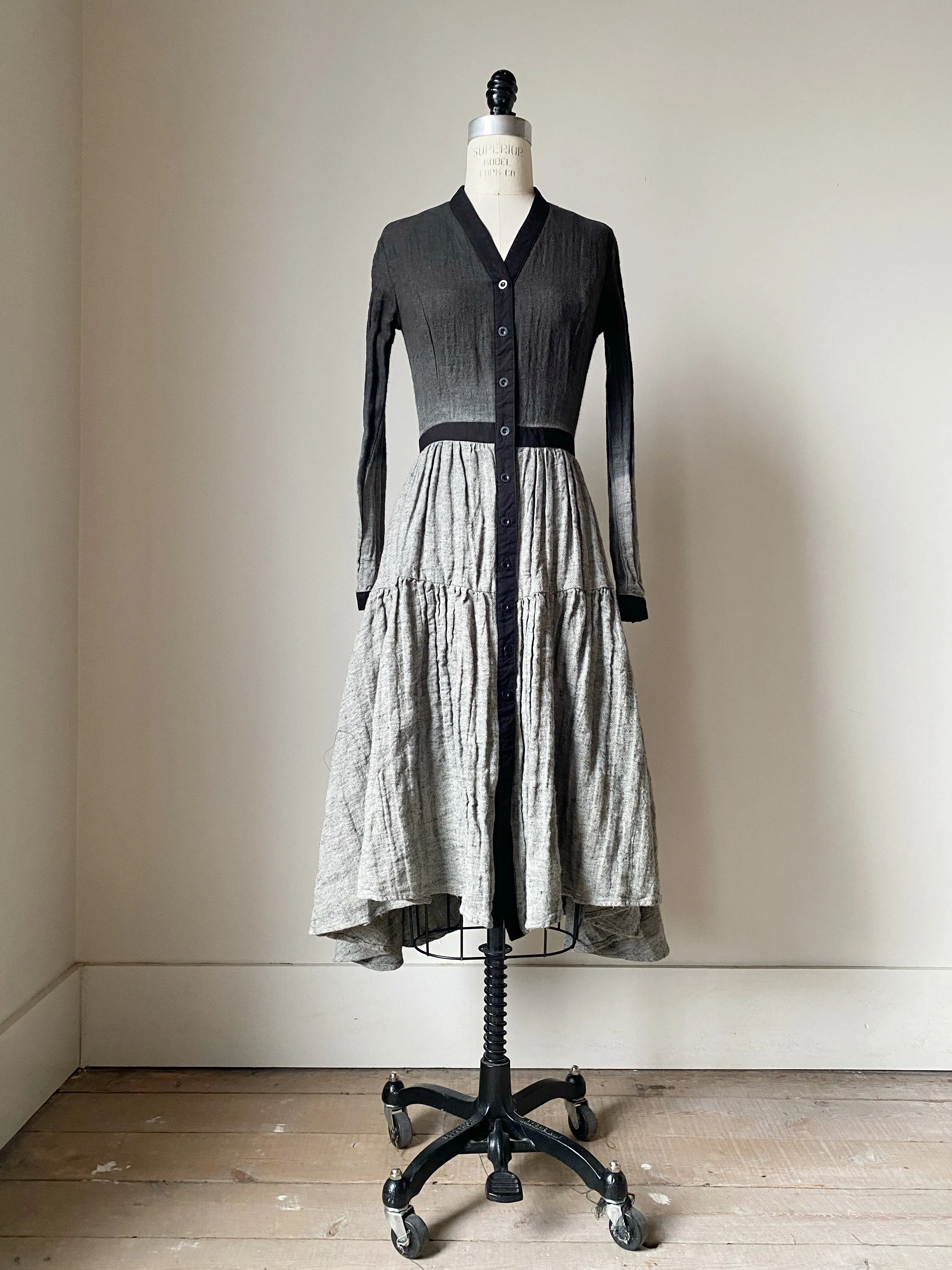hand dyed herringbone linen tiered dress