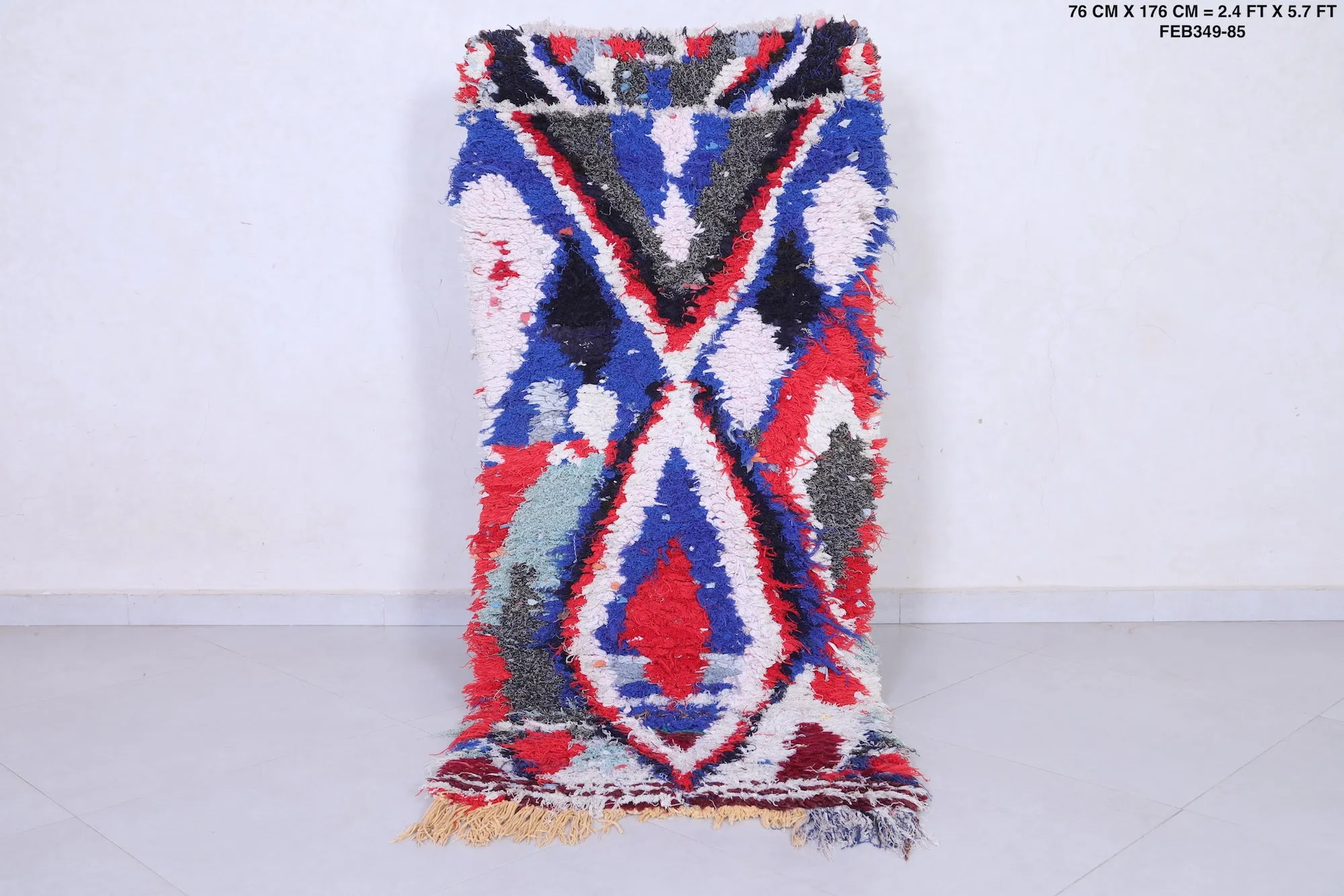 Handmade Moroccan Runner Rug – Bold Abstract Pattern 2.4 x 5.7 FT
