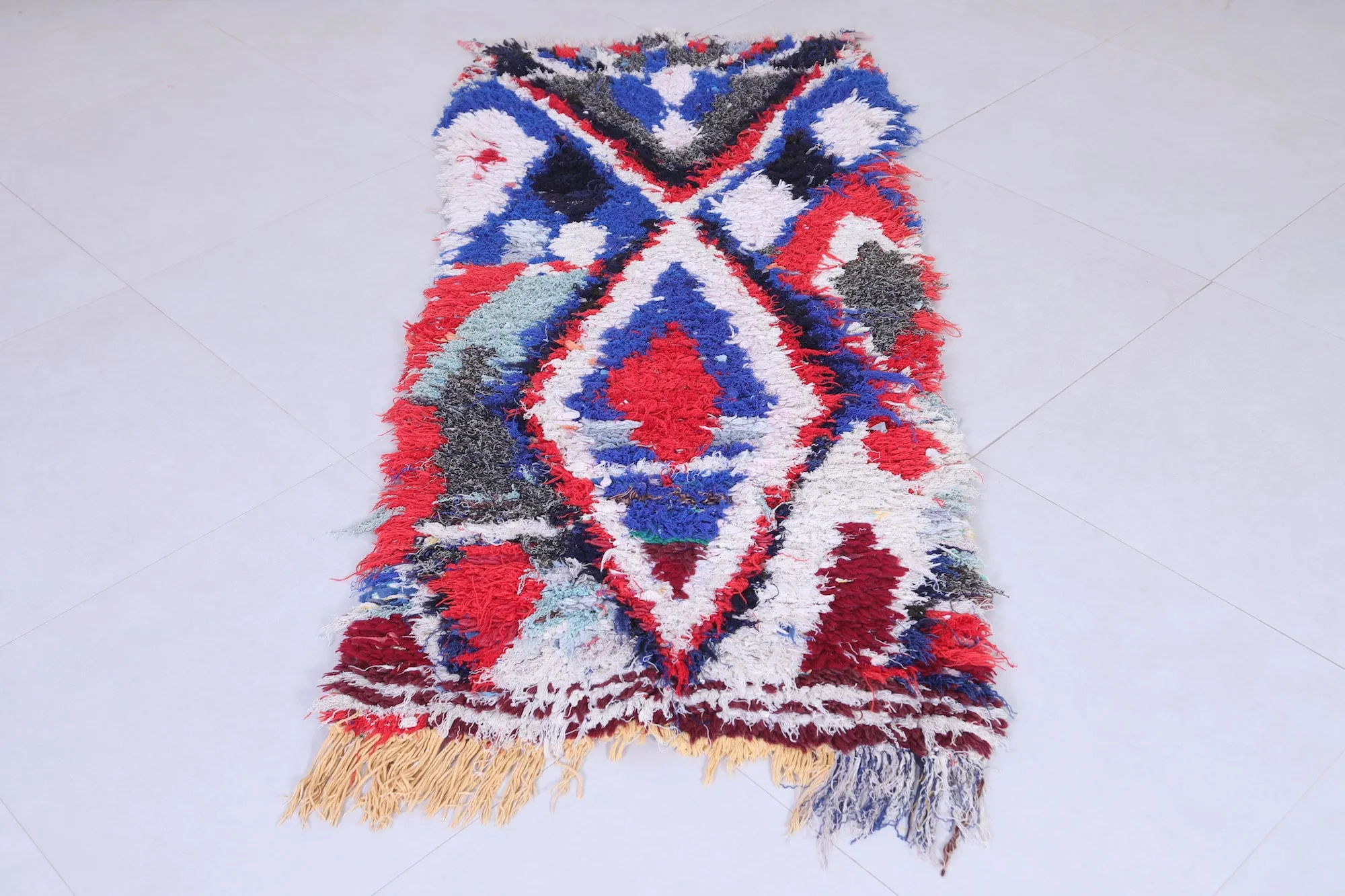 Handmade Moroccan Runner Rug – Bold Abstract Pattern 2.4 x 5.7 FT