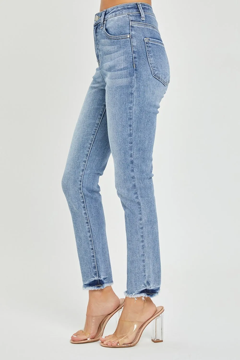 Hazel Blues® |  RISEN High Rise Frayed Hem Skinny Jeans