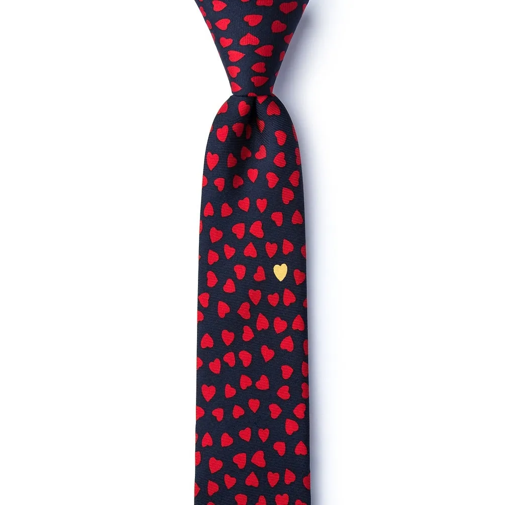 Heart of Gold Skinny Tie-Navy Blue Silk