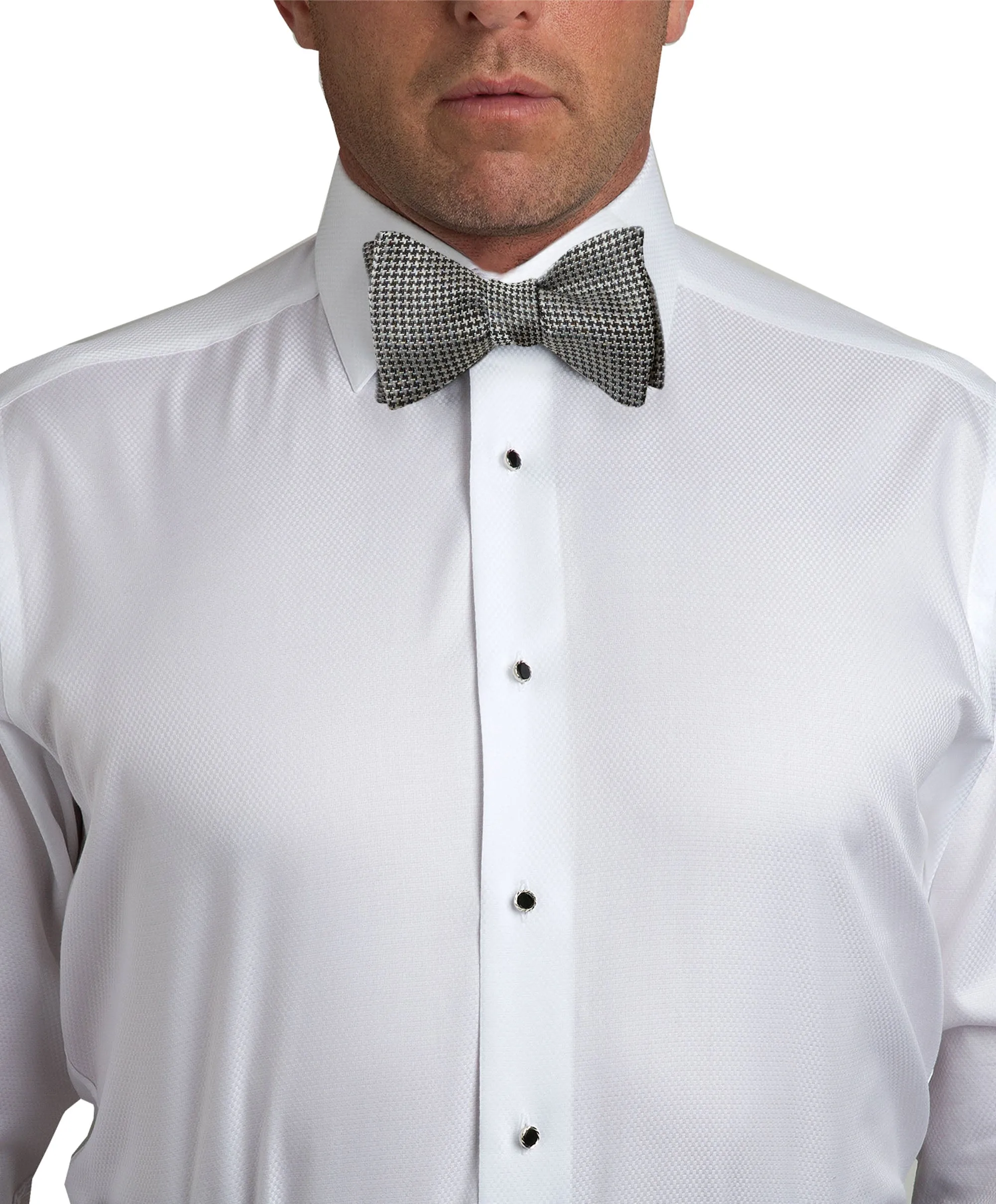 HT05076115 | Black & White Houndstooth Self-Tie Bow Tie