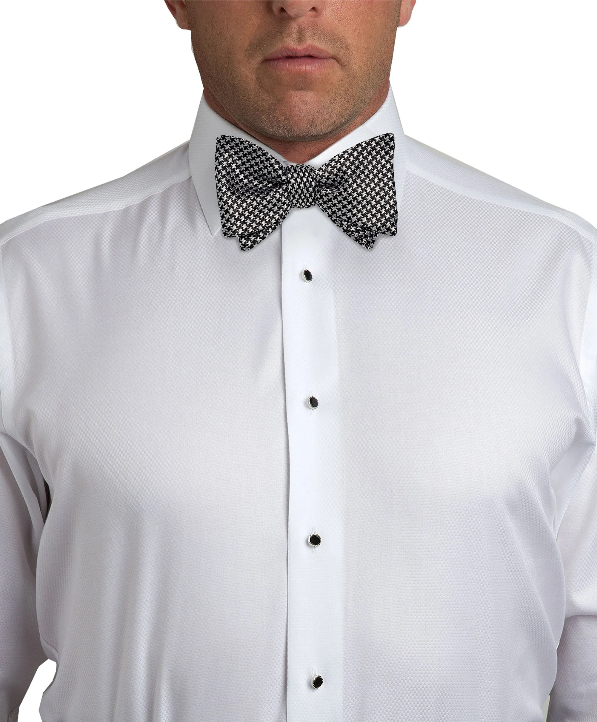 HT07085002 | Black & Silver Houndstooth Self-Tie Bow Tie