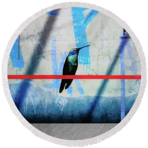 Humming Bird Grafitti - Round Beach Towel