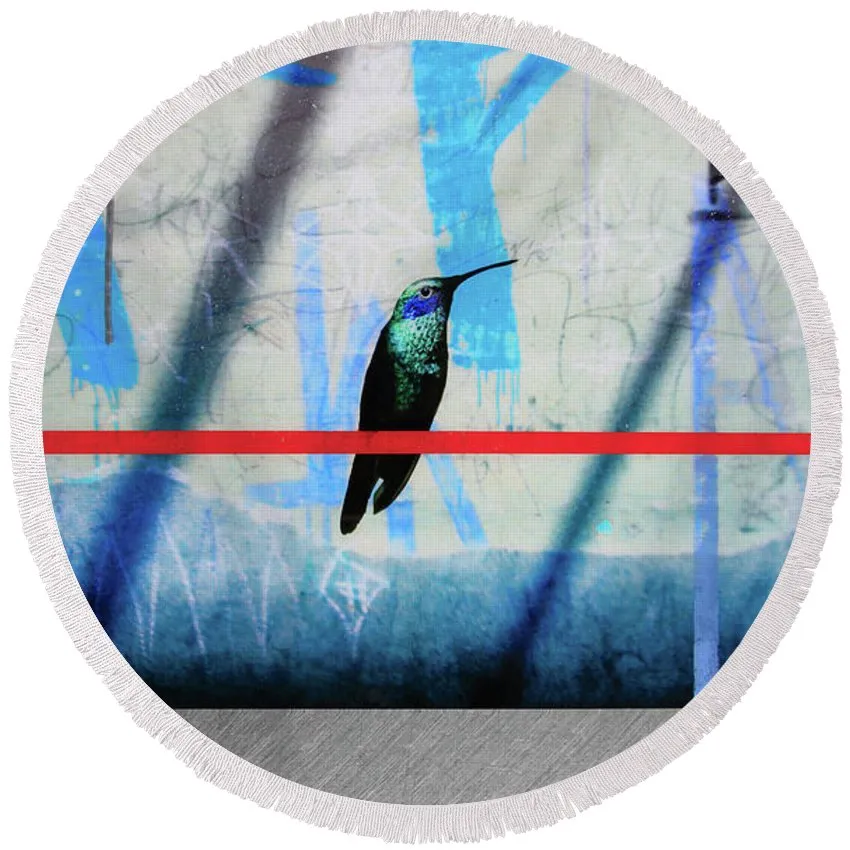 Humming Bird Grafitti - Round Beach Towel