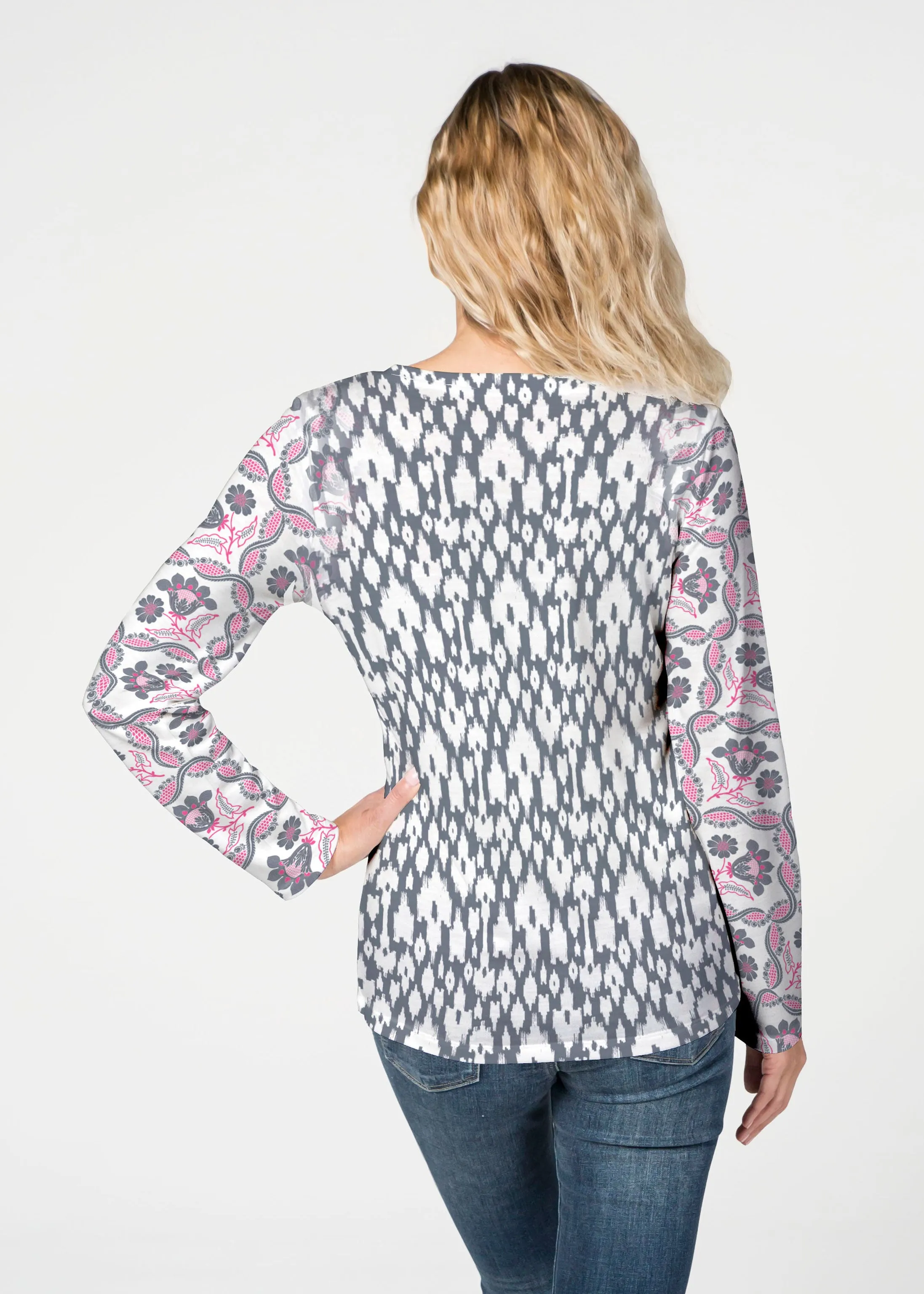 Ikat Lattice Pink (7975) ~ French Terry V-neck Top