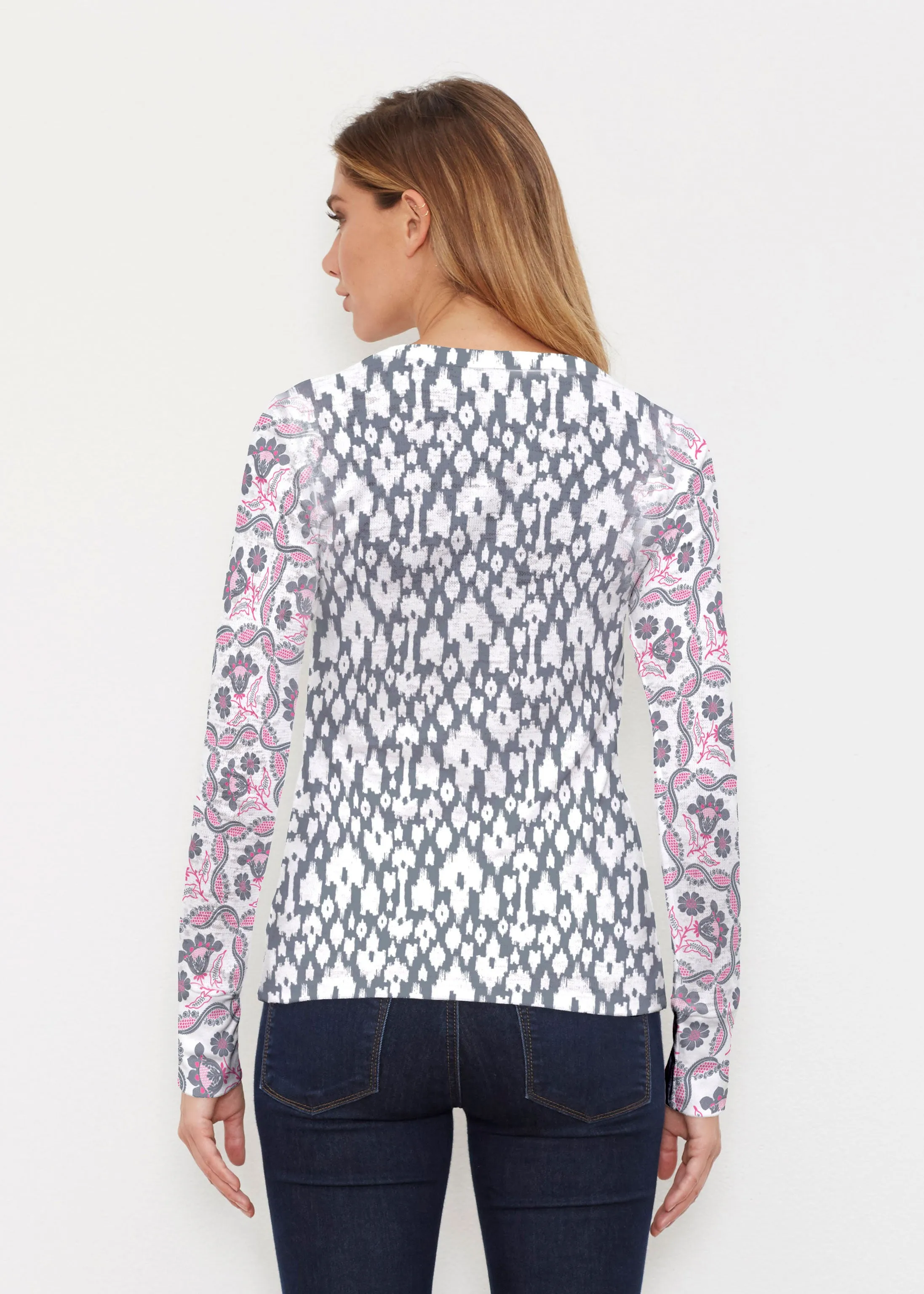Ikat Lattice Pink (7975) ~ Thermal Long Sleeve Crew Shirt