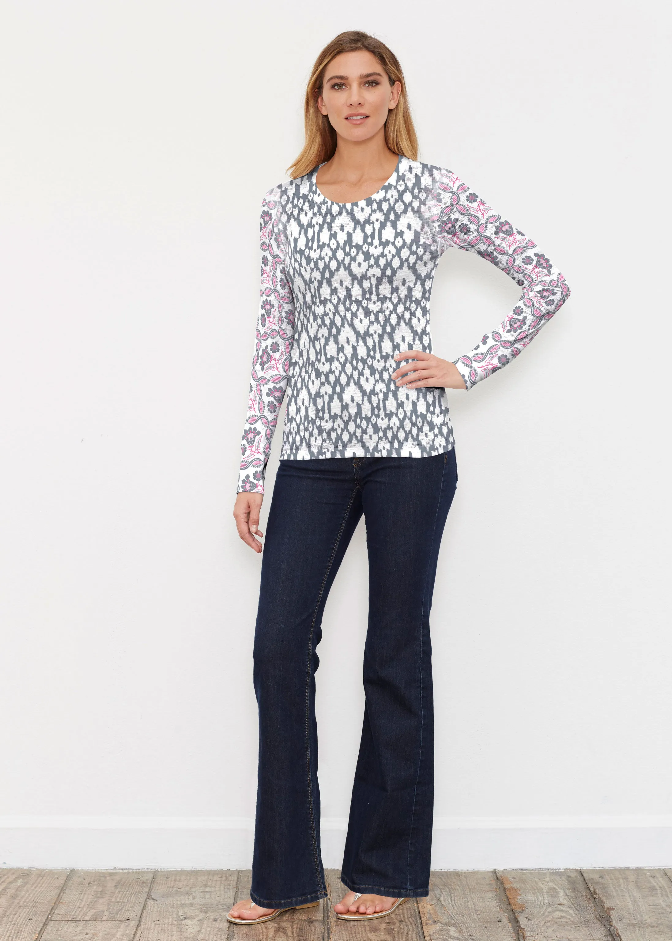 Ikat Lattice Pink (7975) ~ Thermal Long Sleeve Crew Shirt
