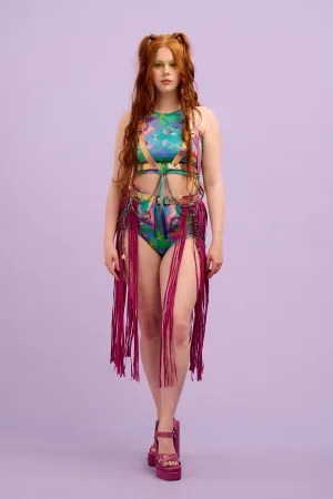 Intergalactic Rodeo Faux Suede Fuchsia Fringe Chain Belt