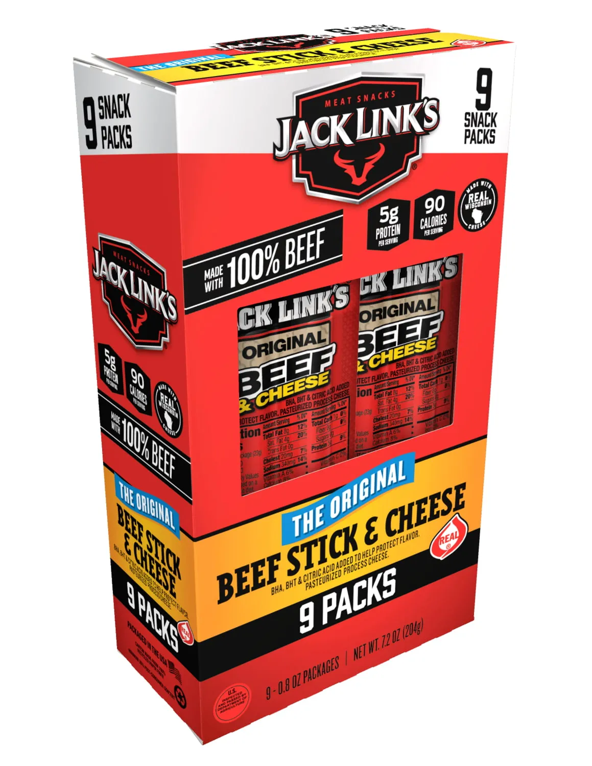 Jack Link's Original Beef Stick & Cheese W/ Real Wisconsin Cheese 0.8 oz 9 Count