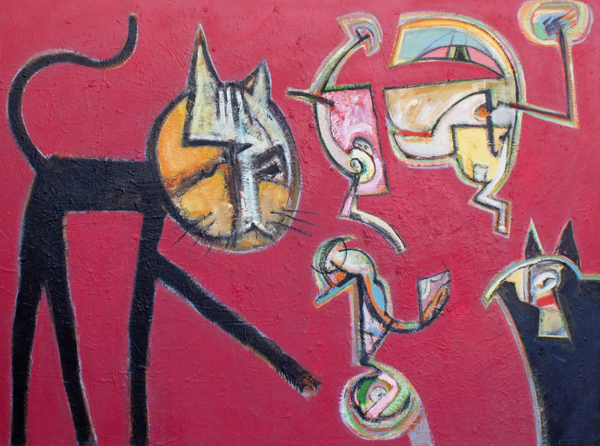James L. Bruch Abstract Acrylic on Canvas Painting of Cats
