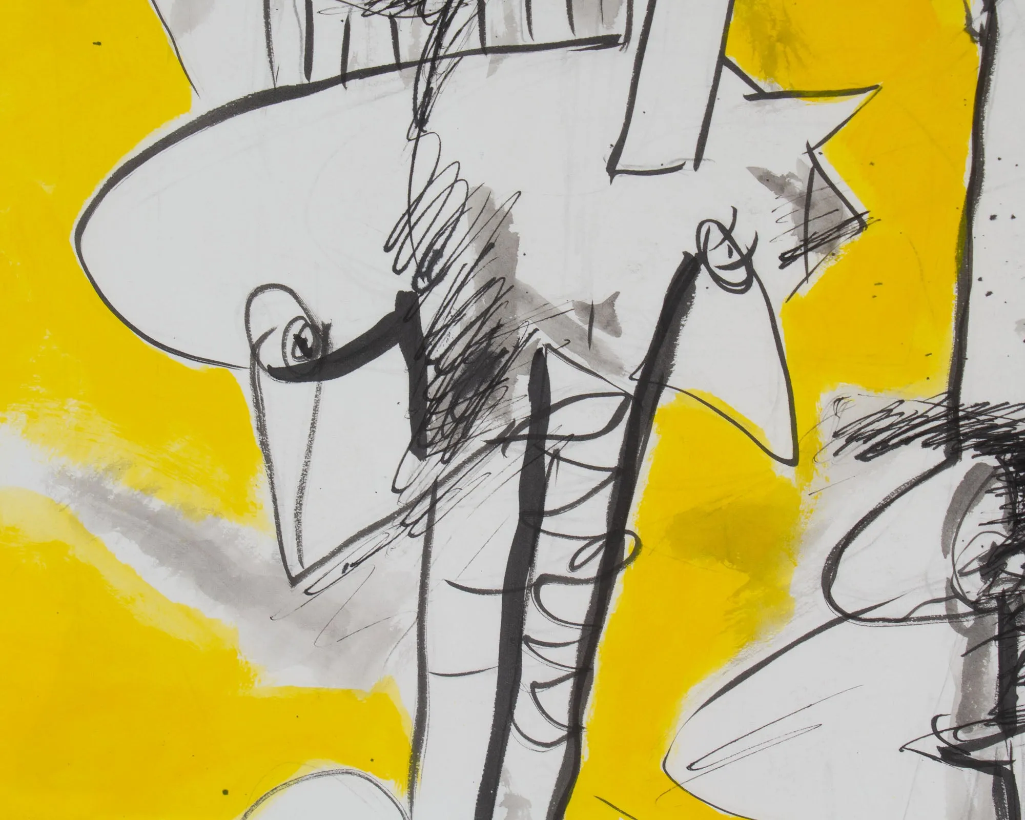 James L. Bruch Signed 2011 “What?” Abstract Mixed Media Drawing