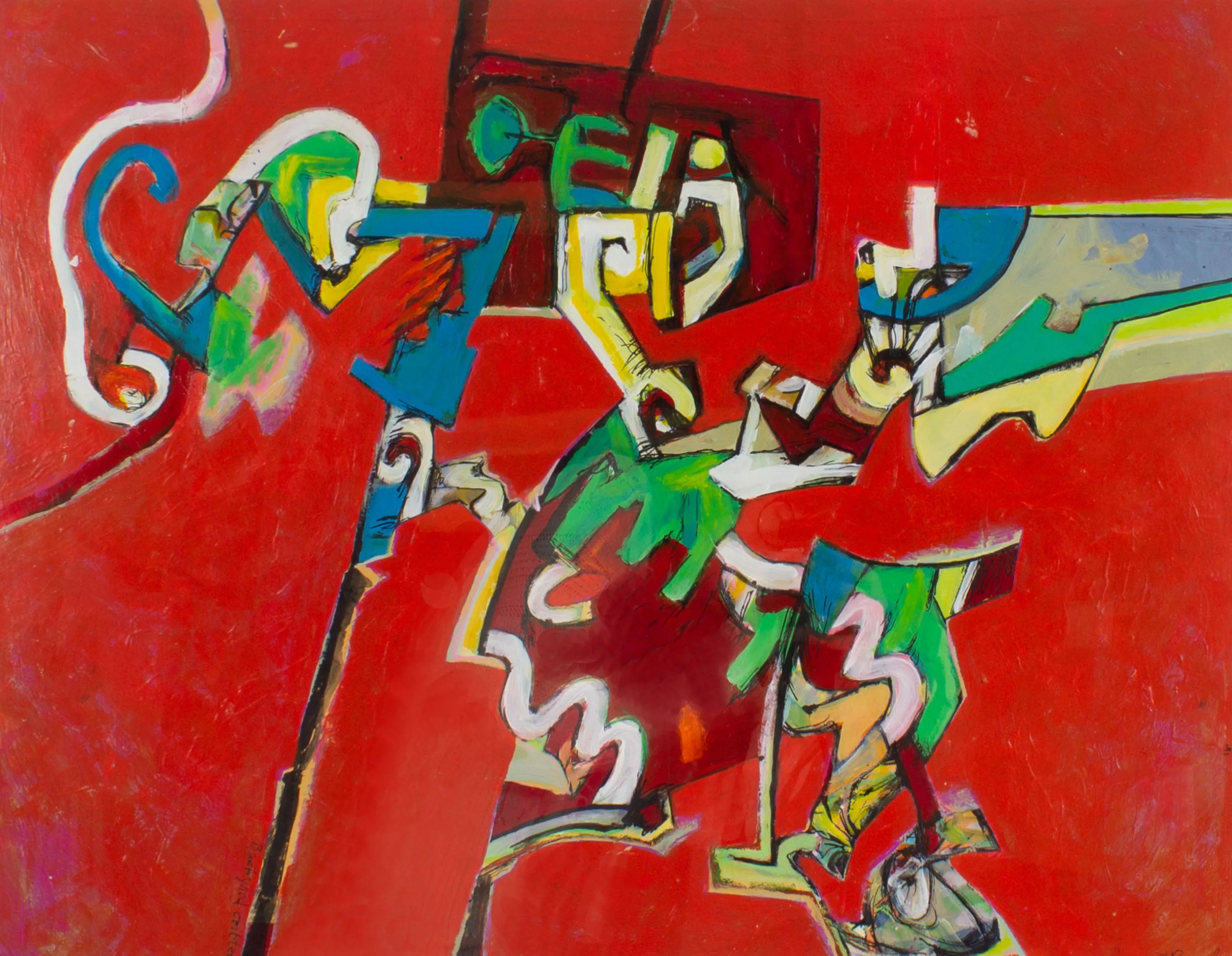 James L. Bruch Signed 2012 “Backyard Critters” Abstract Mixed Media Painting