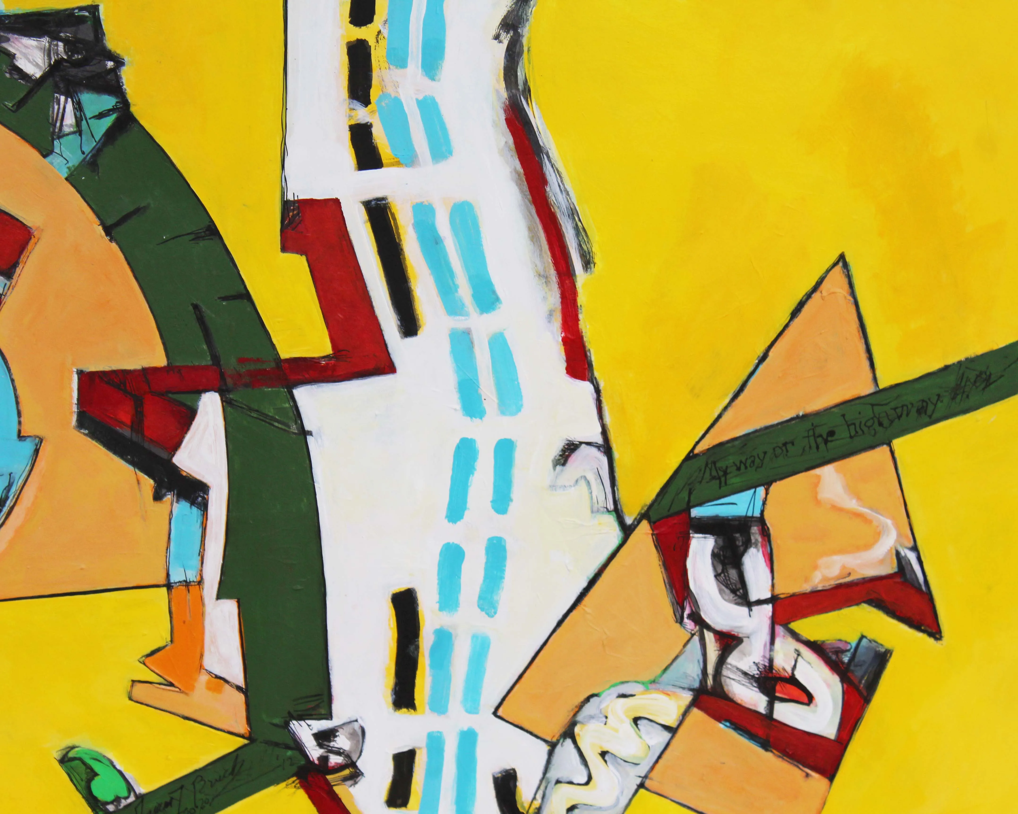 James L. Bruch Signed 2012 “My Way or the Highway” Abstract Mixed Media Painting