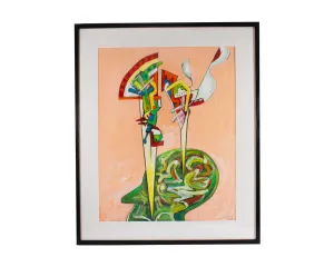 James L. Bruch Signed “What’s On Your Mind?” Abstract Mixed Media Painting