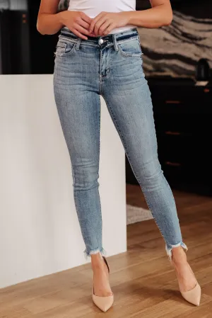 Judy Blue Mid Rise Release Waistband Detail Skinny - Sherry Wash