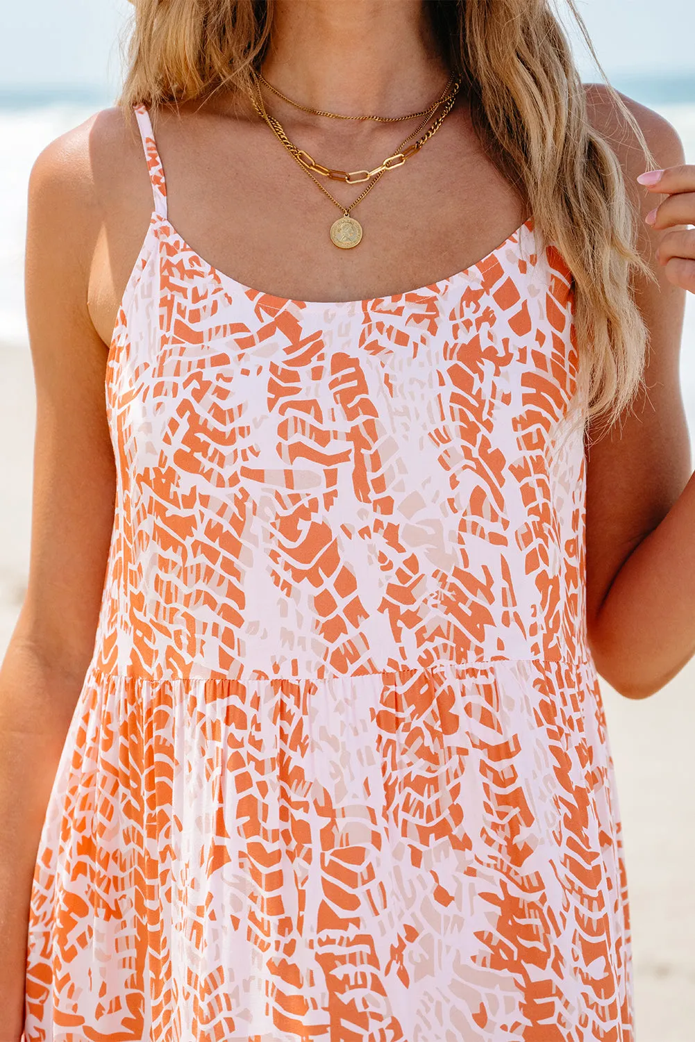 KaleaBoutique Abstract Print Spaghetti Straps Backless Tiered Maxi Dress