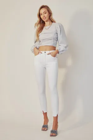 Kan Can High Rise Ankle Skinny White Jeans