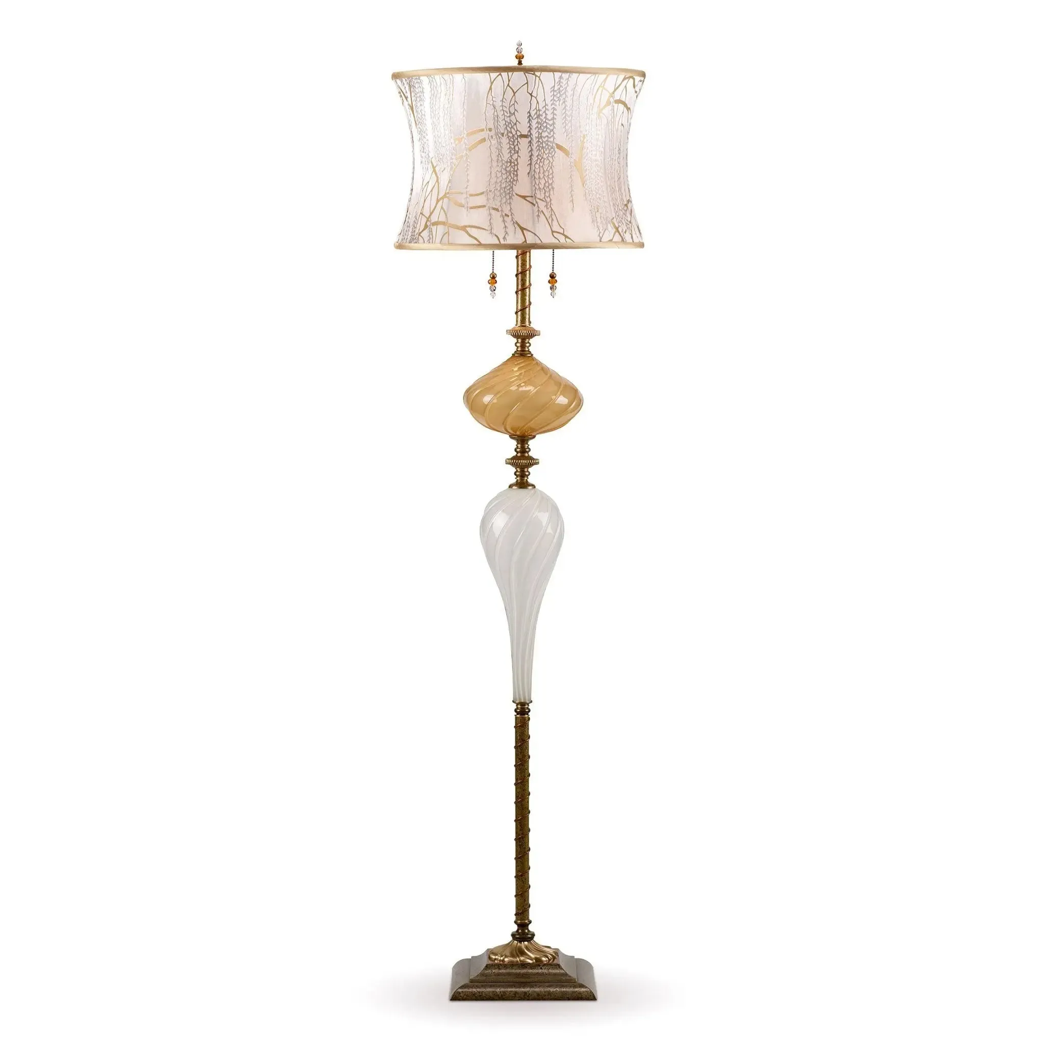 Katz Floor Lamp F 185 I 133 by Kinzig Design, Gold, White Blown Glass, White on White Silk Shade